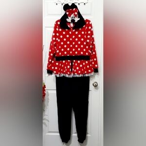 Disney Plush Pajama Comfy Hooded Minnie Mouse Sleepwear Women's Small 4-6 EUC